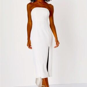 Lulus phenomenal white midi dress with bow. Perfect for a bridal shower. NWT